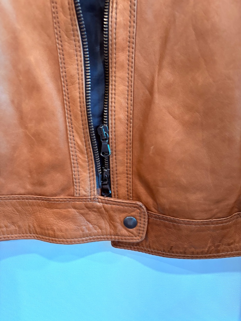 Italian Leather Moto Jacket Women’s 42 (US 6) Cognac Brown Made in Italy - Picture 5 of 10